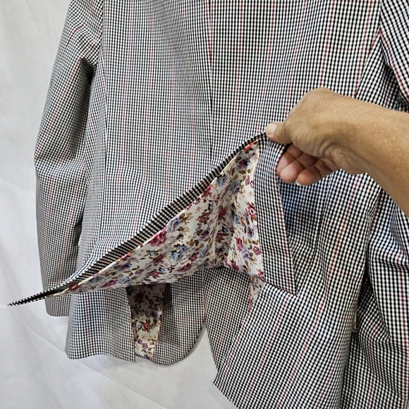 Paisley & Grey Skinny Fit Black White Red Checked Suit Coat Jacket Size 40R - Picture 5 of 9
